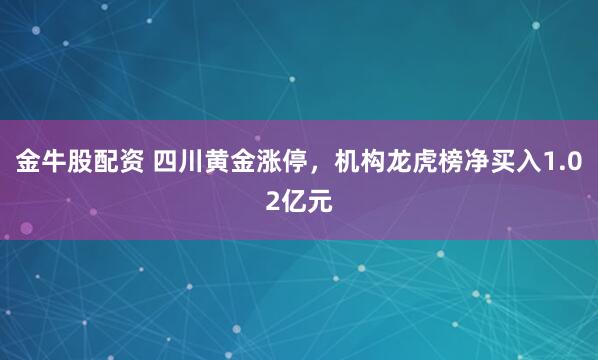 金牛股配资 四川黄金涨停，机构龙虎榜净买入1.02亿元
